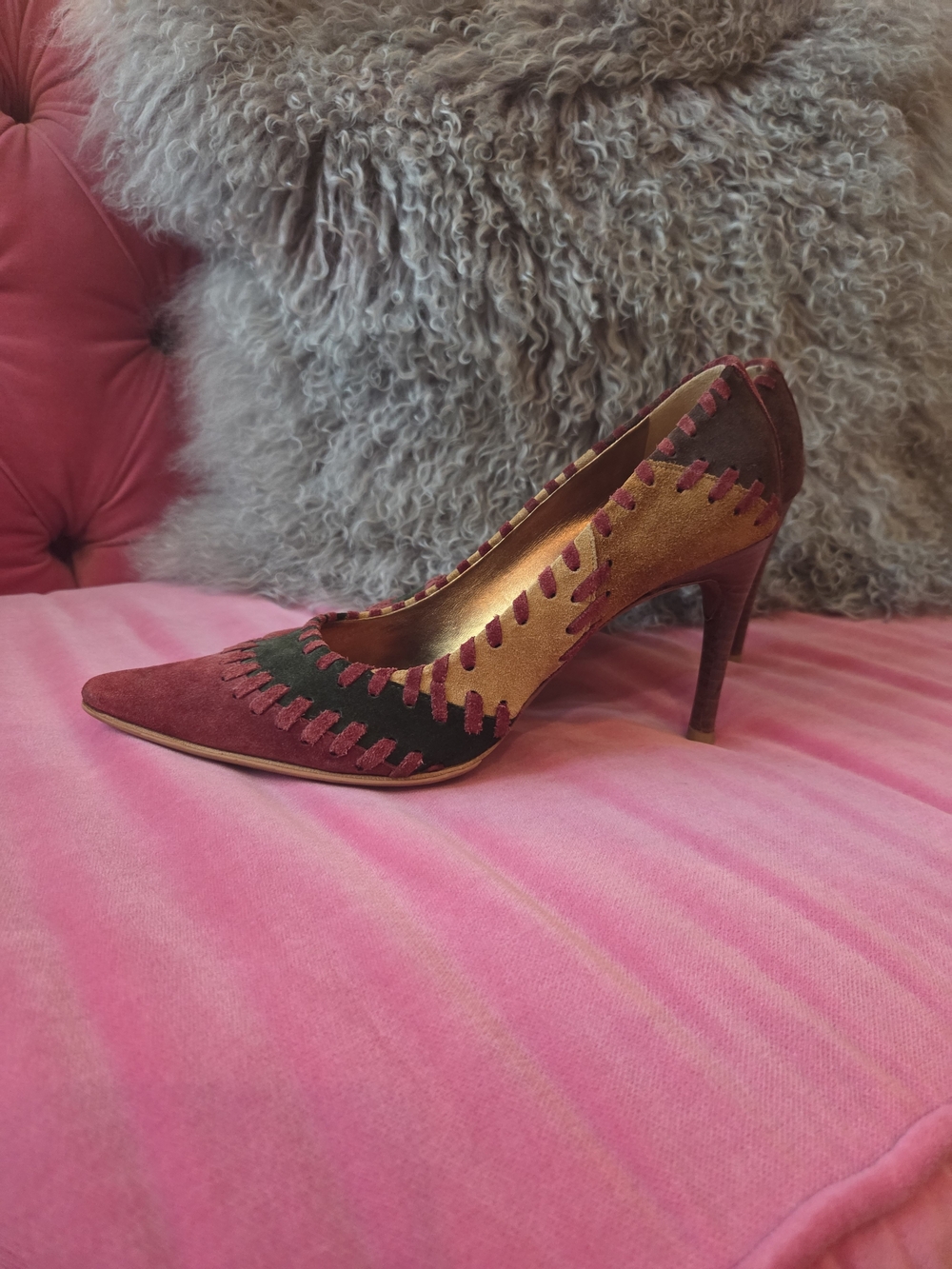 Dolce & Gabbana Vintage Suede Patchwork Heels 37.5 - Picture 4 of 8